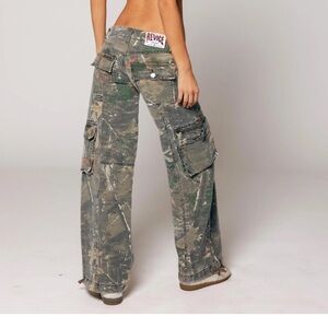 Green Wide Leg Pants with Distressed Hem
